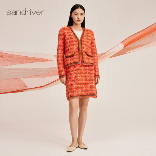 羊绒桑蚕丝小香风V领女开衫SJF95W332K 商品图0