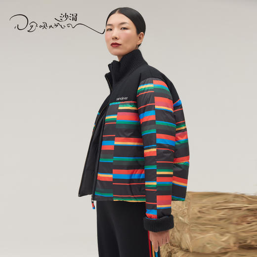 羊绒针梭相拼两面穿彩条鹅绒服SJF95W263W 商品图3