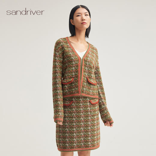 羊绒桑蚕丝小香风V领女开衫SJF95W332K 商品图1