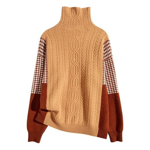 【现货7天】高定山羊绒拼接高领毛衣女2023秋季宽松套头加厚打底衫外穿 商品图4