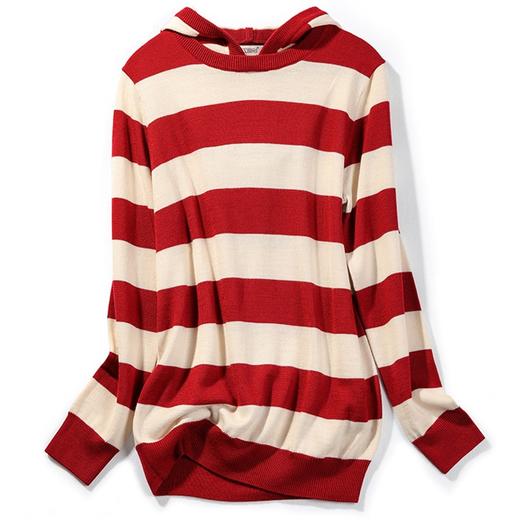 【现货7天】2023春季新款韩版超火cec外套连帽套头宽松针织衫条纹卫衣女 商品图4