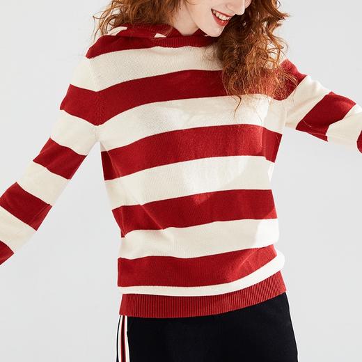 【现货7天】2023春季新款韩版超火cec外套连帽套头宽松针织衫条纹卫衣女 商品图1