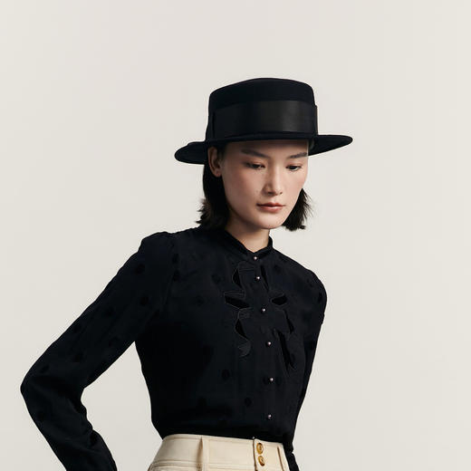 谜底英伦风礼帽女士2023冬新品复古时髦圆顶纯羊毛帽子234MQ1963 商品图3