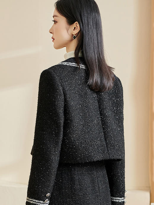 米思阳2026春季新款轻奢小香风短外套撞色单排扣圆领长袖上衣2908 商品图2