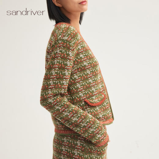 羊绒桑蚕丝小香风V领女开衫SJF95W332K 商品图4