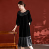 QS-82395996真丝丝绒连衣裙女2023秋冬季新款设计感荷叶边一字肩桑蚕丝裙 商品缩略图3