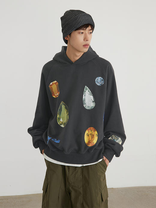 Crying Center 富豪趣味满钻卫衣Rich people 炭黑灰带帽卫衣 商品图0