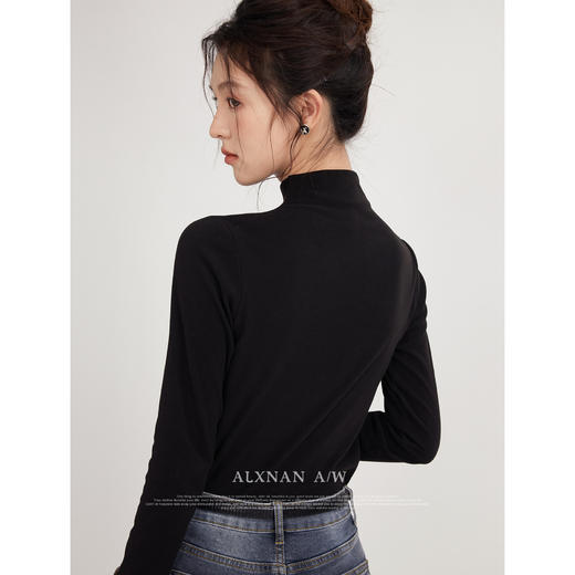 鹿向南《白日梦》法式休闲百搭t恤女2023秋季半高领套头长袖体恤LXN31738 商品图2