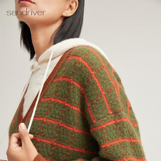 羊绒桑蚕丝撞色针织宽松女开衫SJF95W493K 商品图5