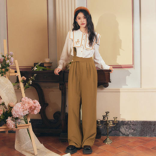 两三事浮生一隅秋季新款时尚直筒单边背带裤女宽松裤子 商品图1