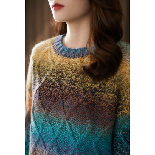 【现货7天】彩虹毛衣女2023春季新款套头圆领渐变条纹针织衫宽松慵懒外穿 商品图2