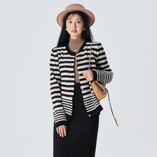 馥迦小香风条纹绵羊毛开衫 商品图2