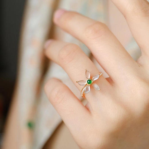 玻璃种翡翠小花戒指18k玫瑰金钻石镶嵌 商品图7