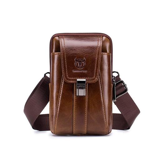 牛船长BULLCAPTAIN 手机小腰包男士多功能头层牛皮横竖款穿腰带包 商品图4