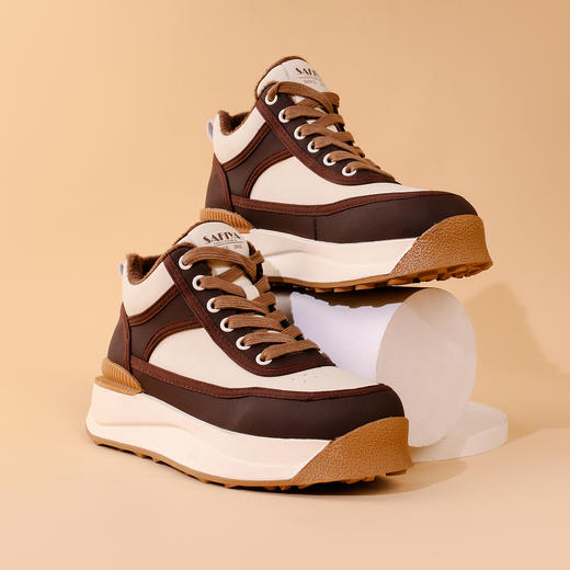 【年后发货】Safiya/索菲娅2023秋冬新品潮流街头拼色加绒高帮运动厚底熊猫鞋板鞋 SF34112085 商品图0