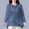 DD-蓝色棉麻衬衫女早秋七分袖2023新款宽松秋装上衣苎麻娃娃领衬衣 商品缩略图7