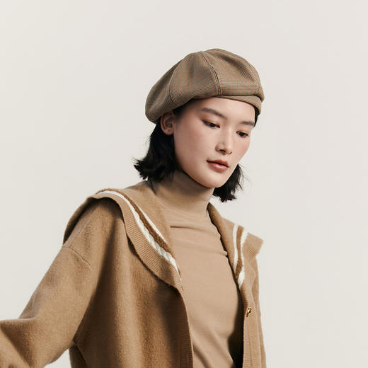 谜底贝雷帽女士2023冬新品复古文艺百搭格子学院风帽子234MQ1962 商品图2