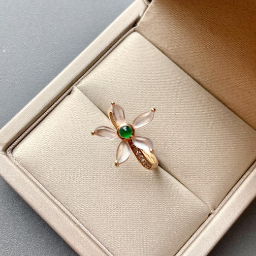 玻璃种翡翠小花戒指18k玫瑰金钻石镶嵌 商品图3