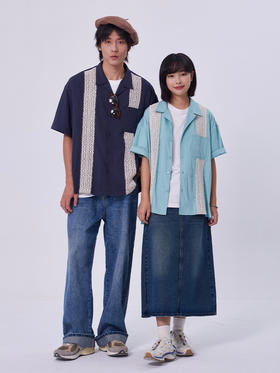 OADB/A31413A006/蕾丝织带古巴领衬衫