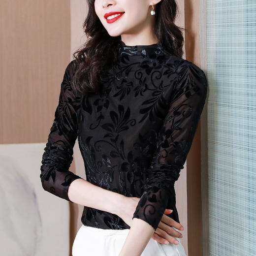 SMZ10657印花女士上衣2023秋冬加绒加厚小衫半高领打底衫内搭高端长袖T恤 商品图1