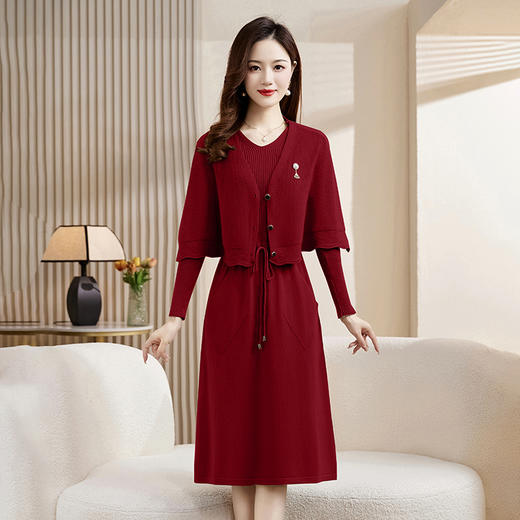 HR WX315-19气质时尚优雅修身显瘦高腰字连衣裙套装 商品图2