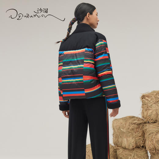 羊绒针梭相拼两面穿彩条鹅绒服SJF95W263W 商品图5