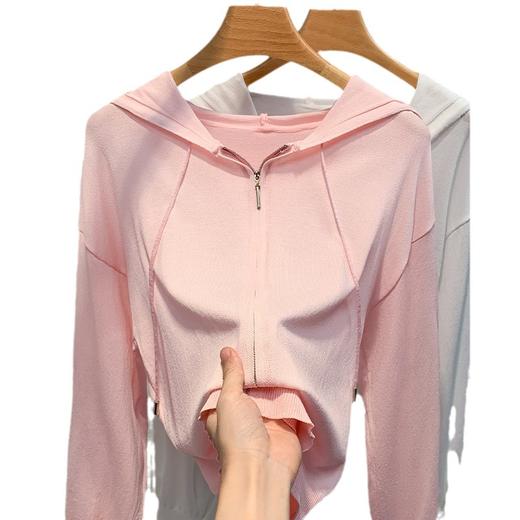 白色连帽卫衣，薄款外搭早秋新款时尚带帽拉链长袖薄款开衫SG-Y3X0767 商品图4