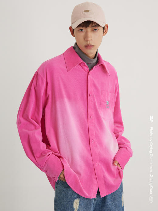 CryingCenter 芭比粉灯芯绒洗水渐变宽松长袖衬衫 哭喊中心 商品图5