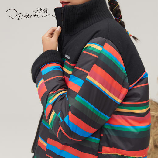 羊绒针梭相拼两面穿彩条鹅绒服SJF95W263W 商品图4