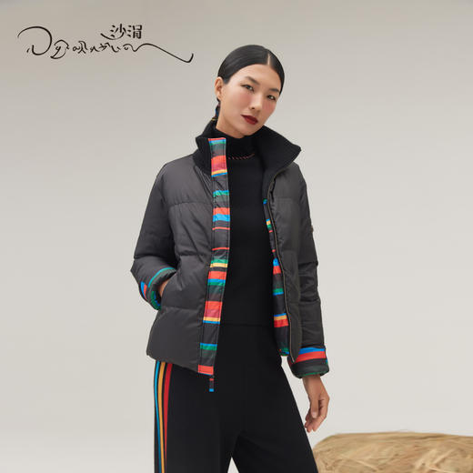 羊绒针梭相拼两面穿彩条鹅绒服SJF95W263W 商品图6