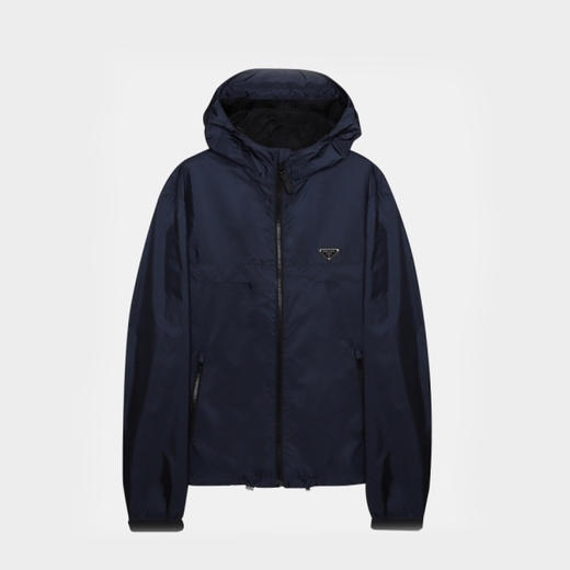 PRADA 普拉达 男士 Re-Nylon 再生尼龙珐琅金属三角徽标束腰连帽夹克外套 藏蓝色 SGB460 1WQ9 F0QR8 商品图0