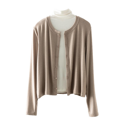 「六色可选！韩式小开衫」秋款圆领纽扣针织衫 宽松纯色棉打底衫长袖外套上衣 商品图4