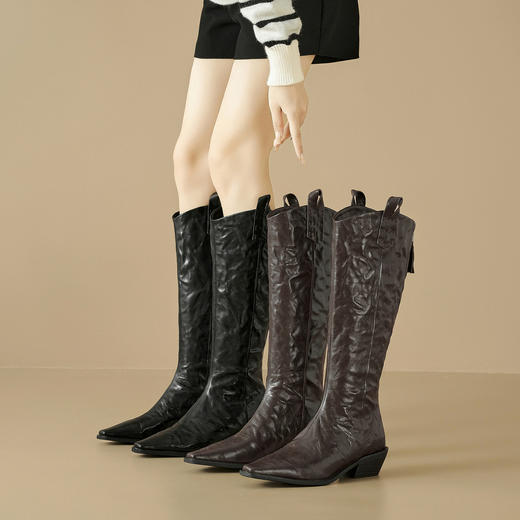 法式基础款，尖头中跟后拉链长靴FC-X1268 商品图4