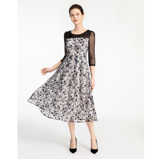 司歌复古优雅蕾丝中袖连衣裙A881286 商品图0