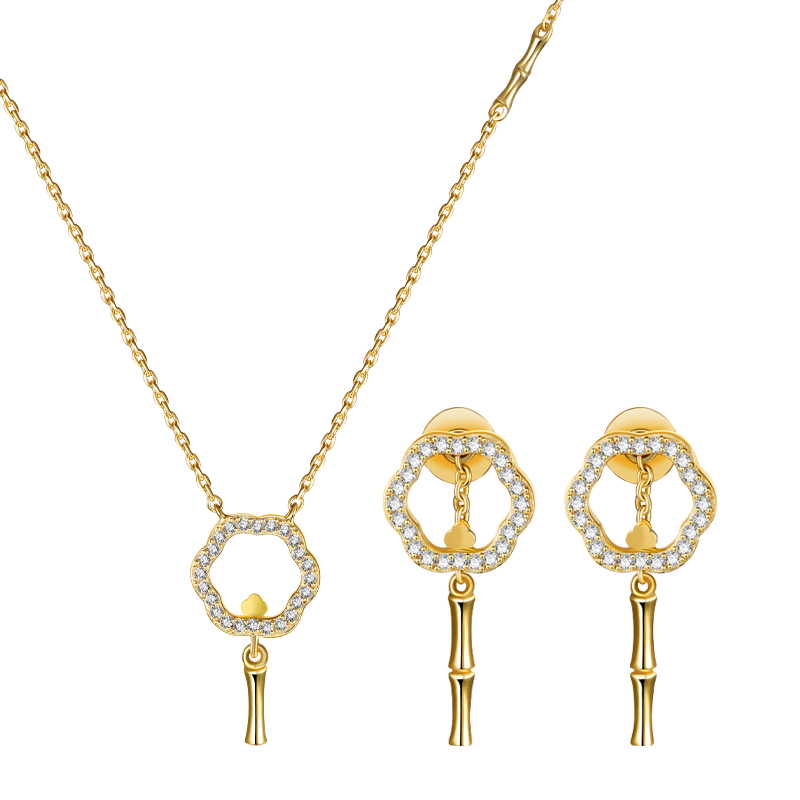 【特价】玉人罗扇系列 耳钉+项链套装 微微瑕 无包装 无证书