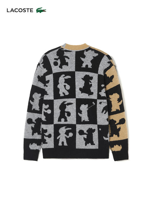 【海南专供价】Lacoste法国鳄鱼情侣款美拉德穿搭图案印花拼色V领针织开衫AH7374-98 商品图3