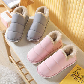 「四色可选！绒毛内里」新款秋冬季简约纯色棉拖鞋 女居家用保暖羽绒月子棉鞋男