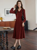 【专属特价】熙世界衬衫式红色连衣裙女秋冬2025新款法式磨绒收腰显瘦A字裙子 商品缩略图3