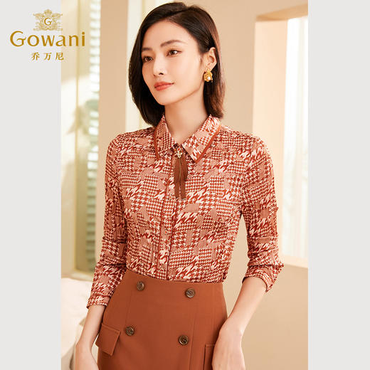 乔万尼秋冬新品上衣压褶千鸟格长袖衬衫ET3C645 商品图3