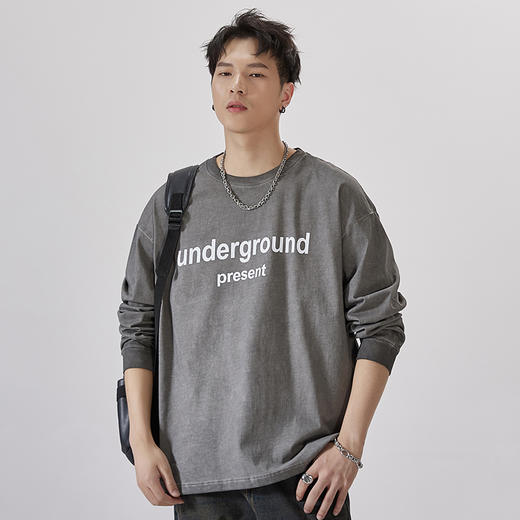 100%棉【新款DQ】大依优型长袖T恤重磅棉男宽松个性字母上衣胖子加肥加大肥佬潮款纯棉 商品图1