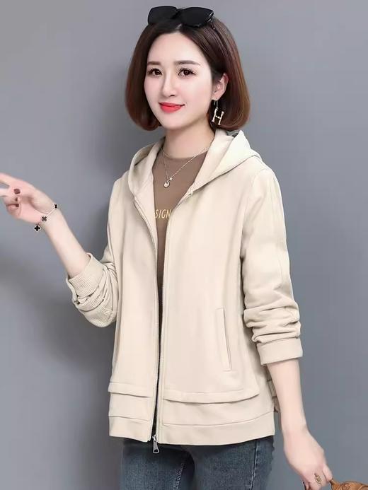 A556卫衣女宽松韩版2023春秋薄款带帽纯棉上衣百搭夹克开衫女士短外套 商品图5