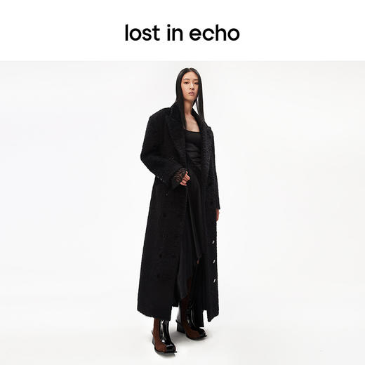 [捡漏价]lost in echo设计师品牌宽肩廓形翻领直筒长款羊驼毛西装大衣黑色 商品图3