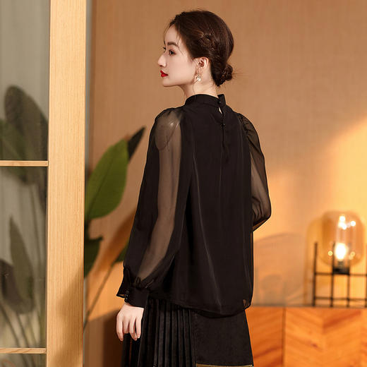 前襟打条立领上衣，国风时尚改良拼接唐装上衣AYK-003 商品图3