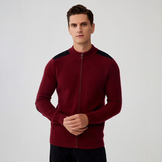 【男士半高领山羊绒撞色开衫】羊绒世家秋冬新品男士100%山羊绒撞色保暖毛衣 商品图2