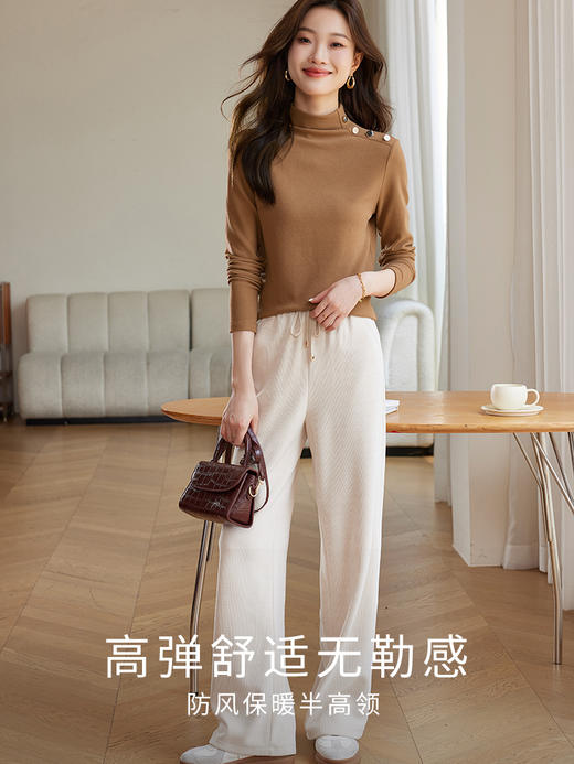 【年终特卖】熙世界德绒半高领打底衫女士秋冬加厚灯芯绒内搭长袖T恤保暖上衣 商品图2