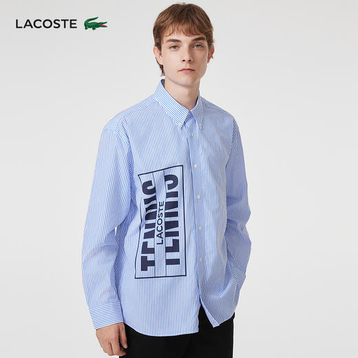 【海南专供价】Lacoste法国鳄鱼男女同款新款时尚条纹宽松长袖衬衫CH6378-98 商品图0