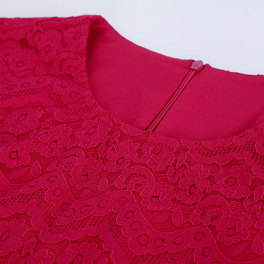 NG831斯尔丽2023秋季新款蕾丝实穿修身A摆圆领连衣裙 商品图4