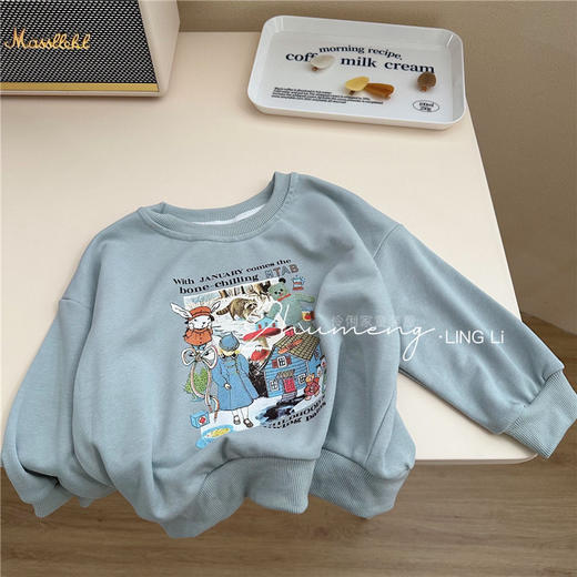 【高品质毛圈面料，舒适柔软透气性好！】儿童卡通卫衣2023新款秋款韩版印花女童圆领毛圈洋气上衣lm 商品图9