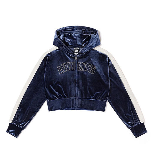 卡帕（Kappa）复古运动帽衫2023新款女短款显瘦卫衣字母长袖开衫外套K0D82MK01 商品图0