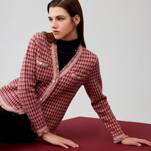 【小香风羊绒外套】羊绒世家23年秋冬新品女士100%山羊绒V领针织开衫外套 商品图1